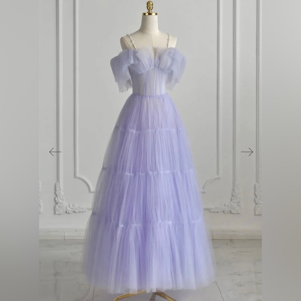 Purple tulle long prom dress, tulle evening dress